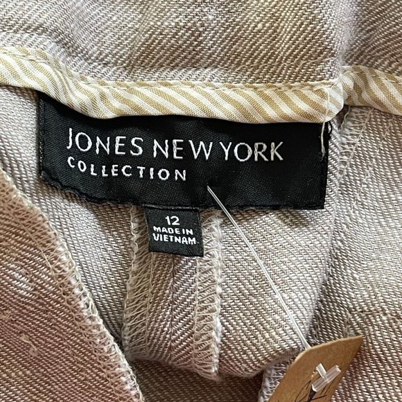 NWT Jones New York Wide Leg Linen Womens Pants sz 12 Gray Lagenlook Mid Rise - Picture 4 of 9